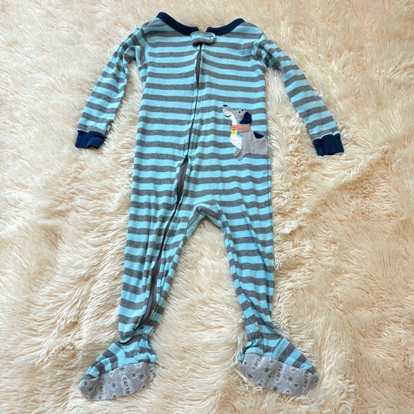 Carters Blue Striped Dachshund Footie Pajamas 18 months - Picture 1 of 3